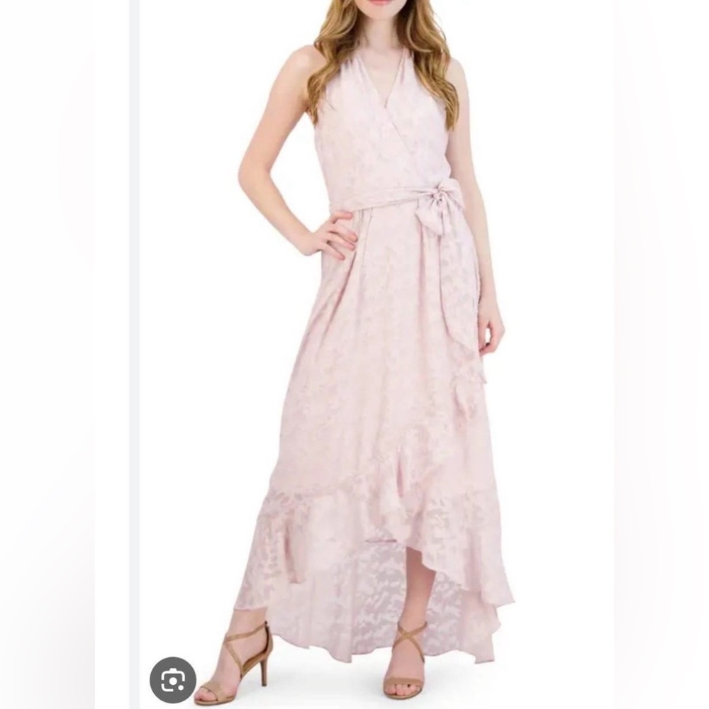 Julia Jordan Pink Floral Burnout Halter Neck Wrap Maxi Dress Size 2 NWT